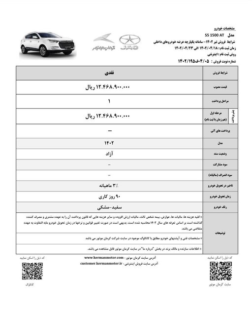 مهلت ۶ روزه برای واریز وجه ۵ محصول کرمان موتور با قیمت‌های جدید/ امکان خرید اقساطی J۴